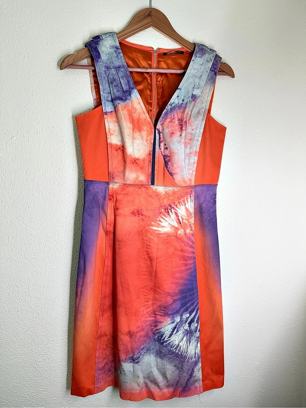 Elie Tahari Abstract Mini Dress in Orange & Purple Like New